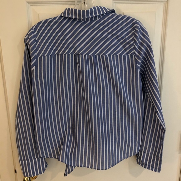 J Crew Tie-Front Blue and White Striped Shirt XS - Picture 2 of 5